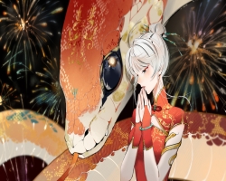 万灵竞记，万灵鼠标，万灵娘，蛇年旗袍美女国风插画 