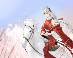 电脑壁纸，白马，红衣，万灵竞记，万灵鼠标，万灵娘，国风插画 